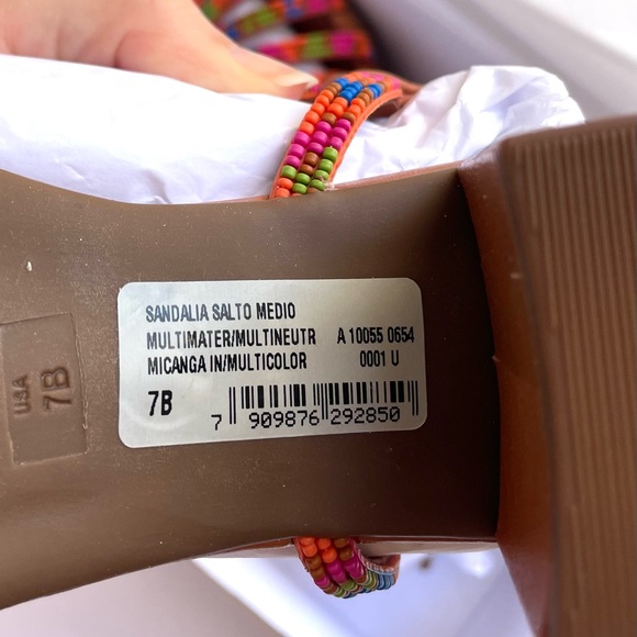 Arezzo Brown Leather Multicolor Beaded Strappy Block Heel Sandals - Picture 3 of 4